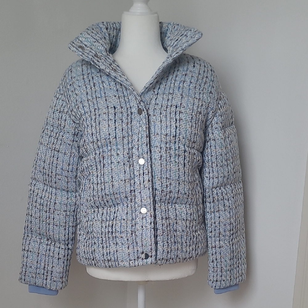 NWT Express Women's Blue Plaid Puffer Jacket